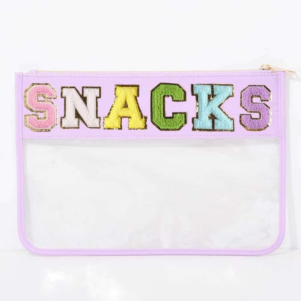 Snacks Chenille Letter Pouch in Lilac
